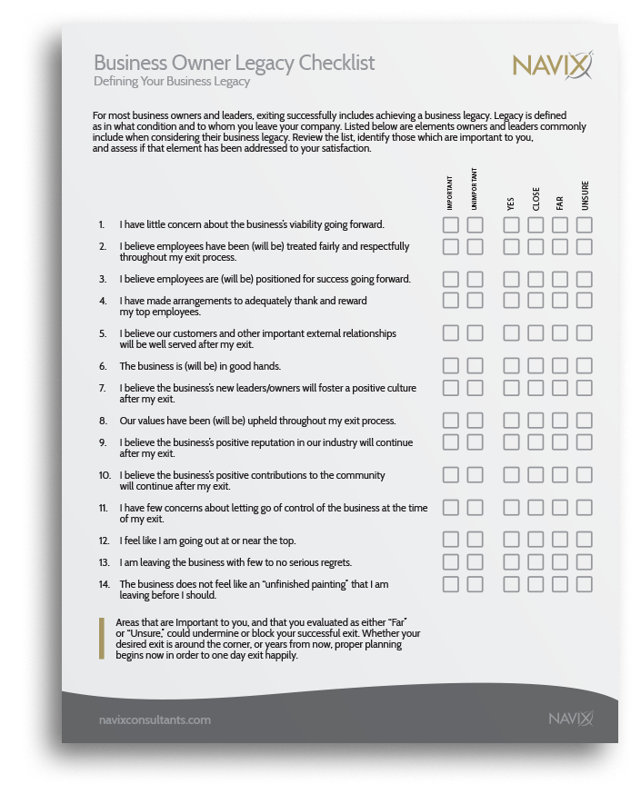 NAVIX Business Owner Legacy Checklist