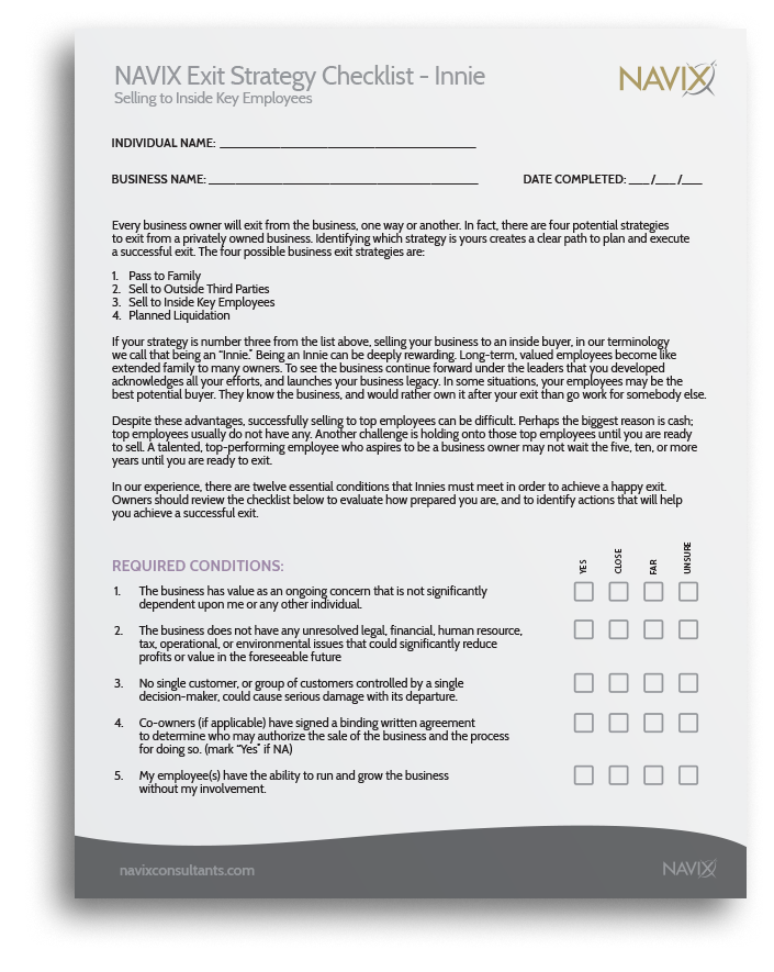 NAVIX Exit Strategy Checklist – Innie (Selling to Insiders)